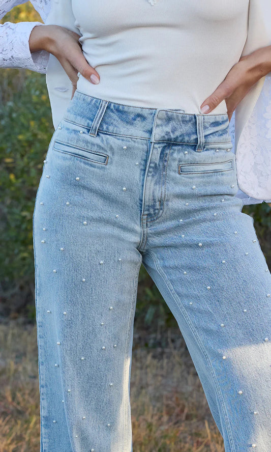 Pearl-Embellished Wide-Leg Jeans ππ