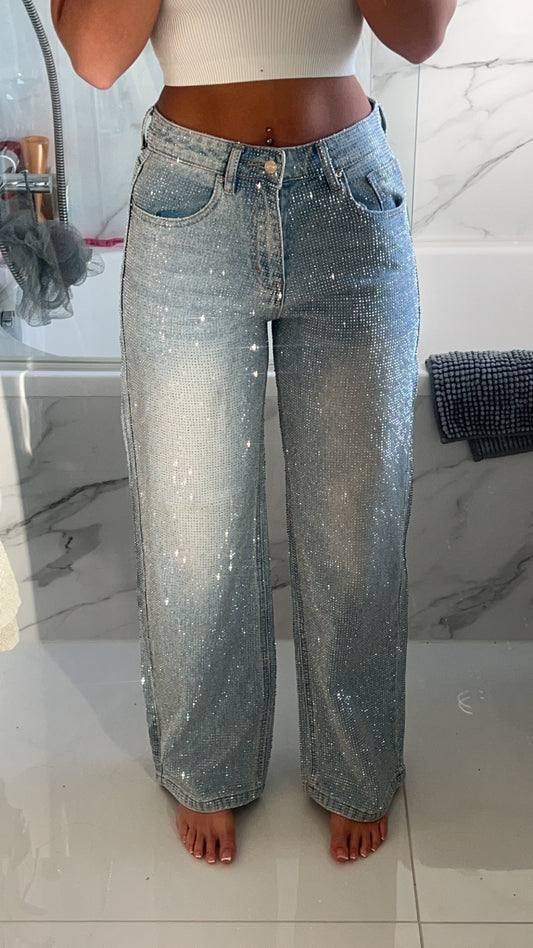 Silver Diamanté Wide Leg Jeans