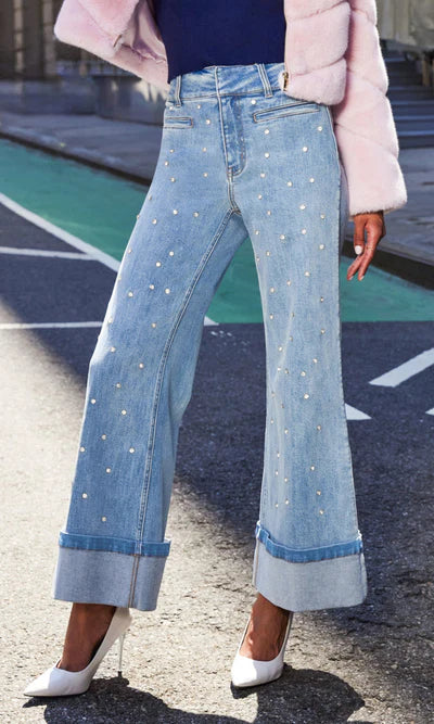 Crystal Studded Wide-Leg Jeans ✨