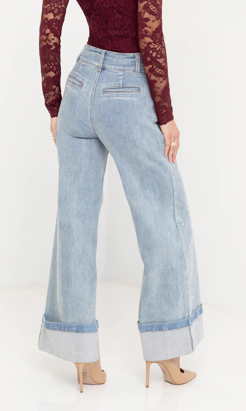 Crystal Studded Wide-Leg Jeans β¨