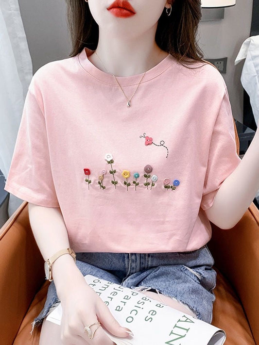 Bloom Button Embroidered Tee