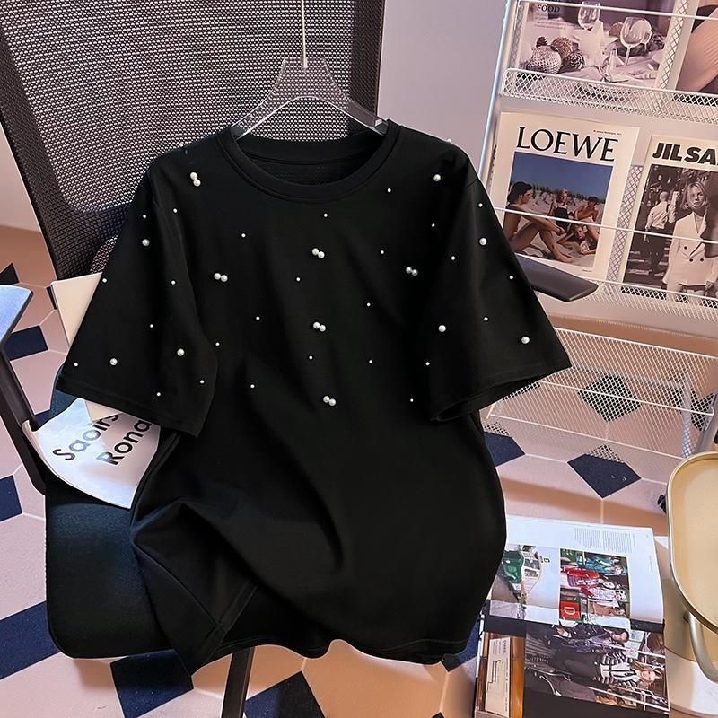 Elegant Pearl-Studded Oversized T-Shirts ✨