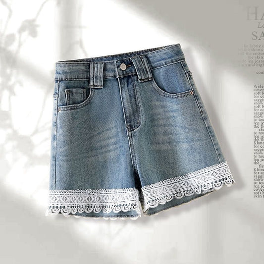 Chic Lace-Trimmed Denim Shorts 🌸
