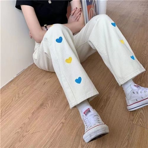 Creamy Heart Patch Straight-Leg Pants π€ππ