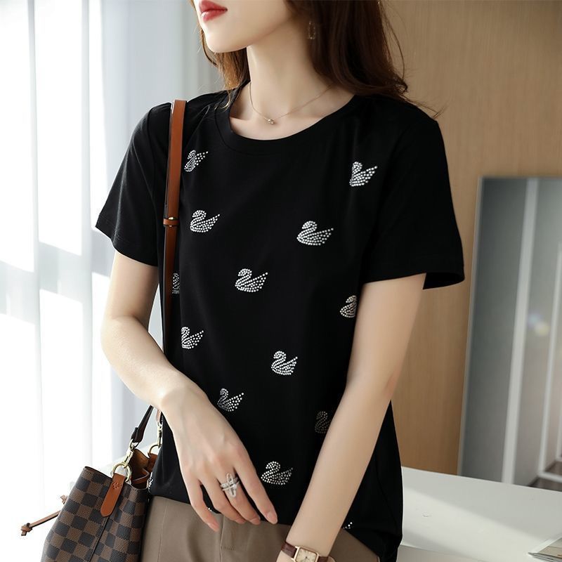 Elegant Swan Studded T-Shirts