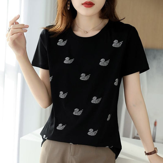Elegant Swan Studded T-Shirts