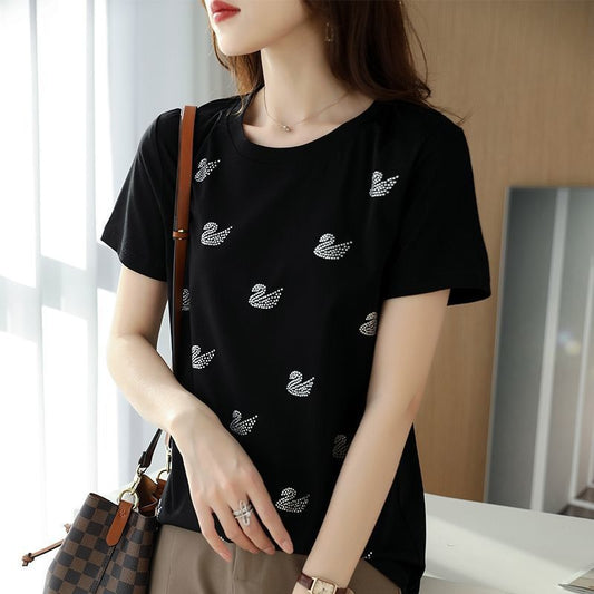 Elegant Swan Studded T-Shirts