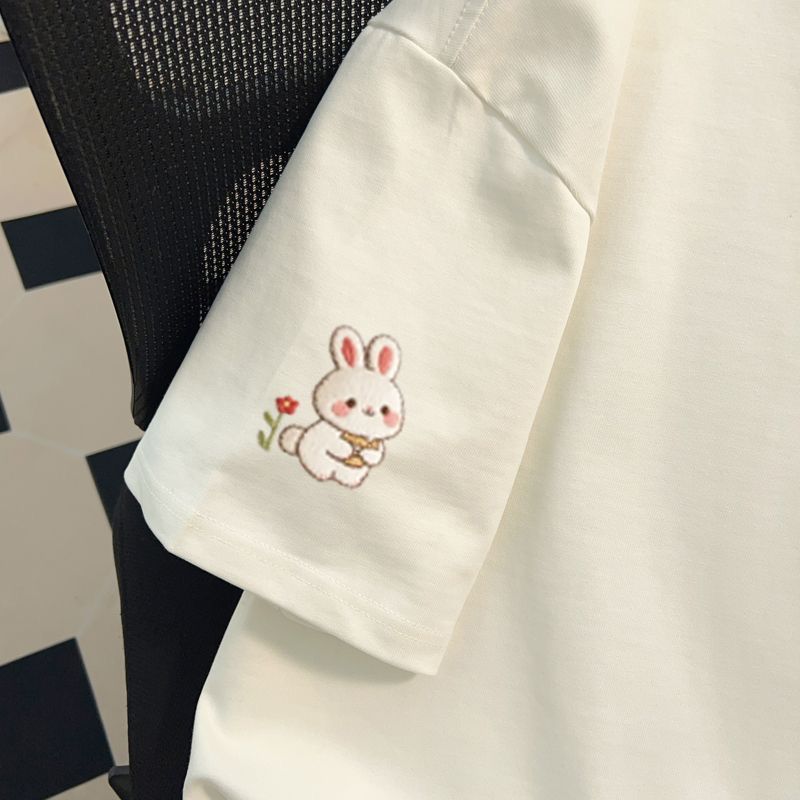 Cute Bunny Embroidered Oversized T-Shirt