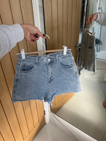 Stretchy Diamanté Denim Shorts