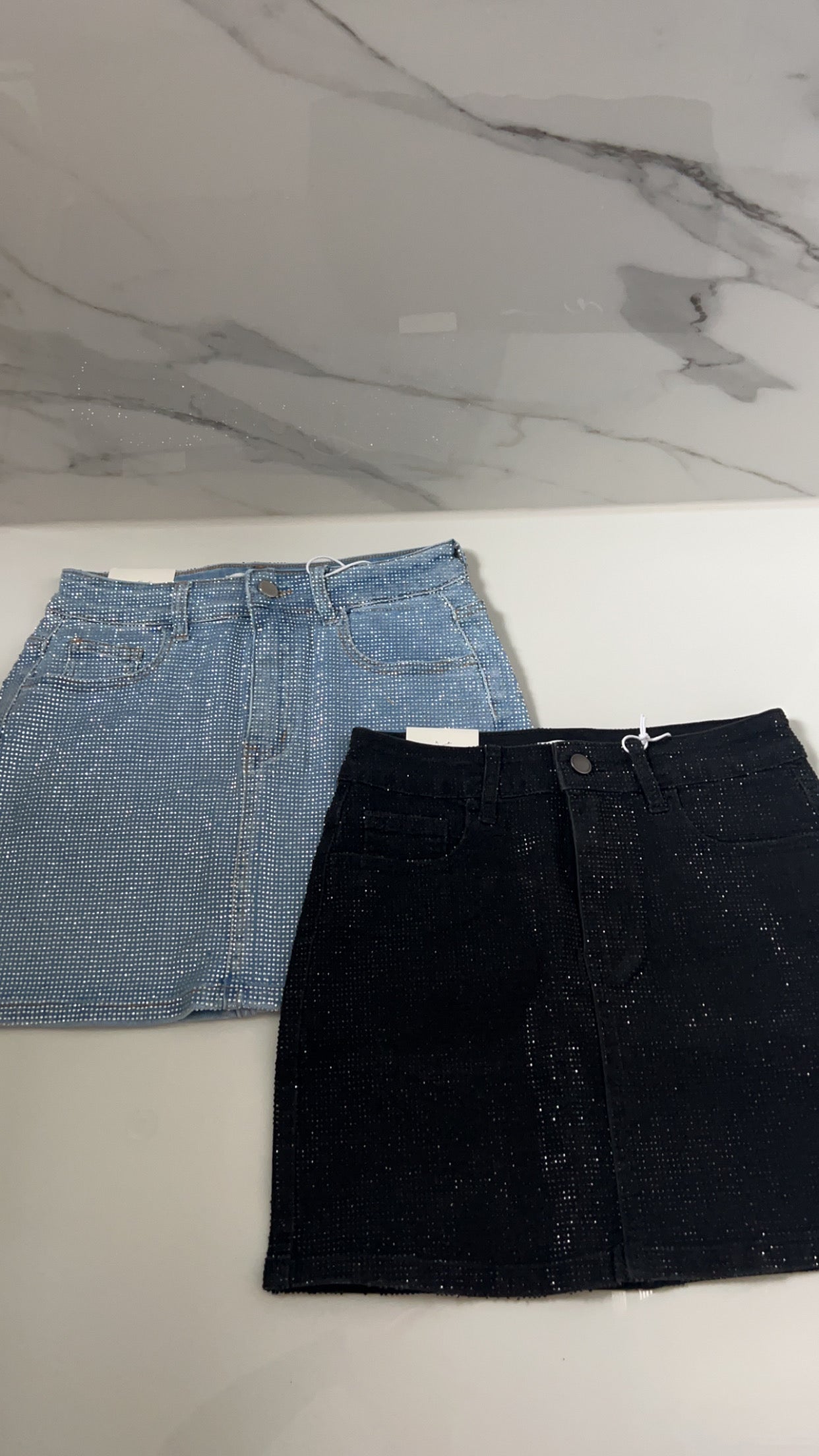 Stretchy Diamanté Denim Mini Skirt