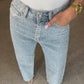 High Waisted Diamanté Straight Leg Jeans