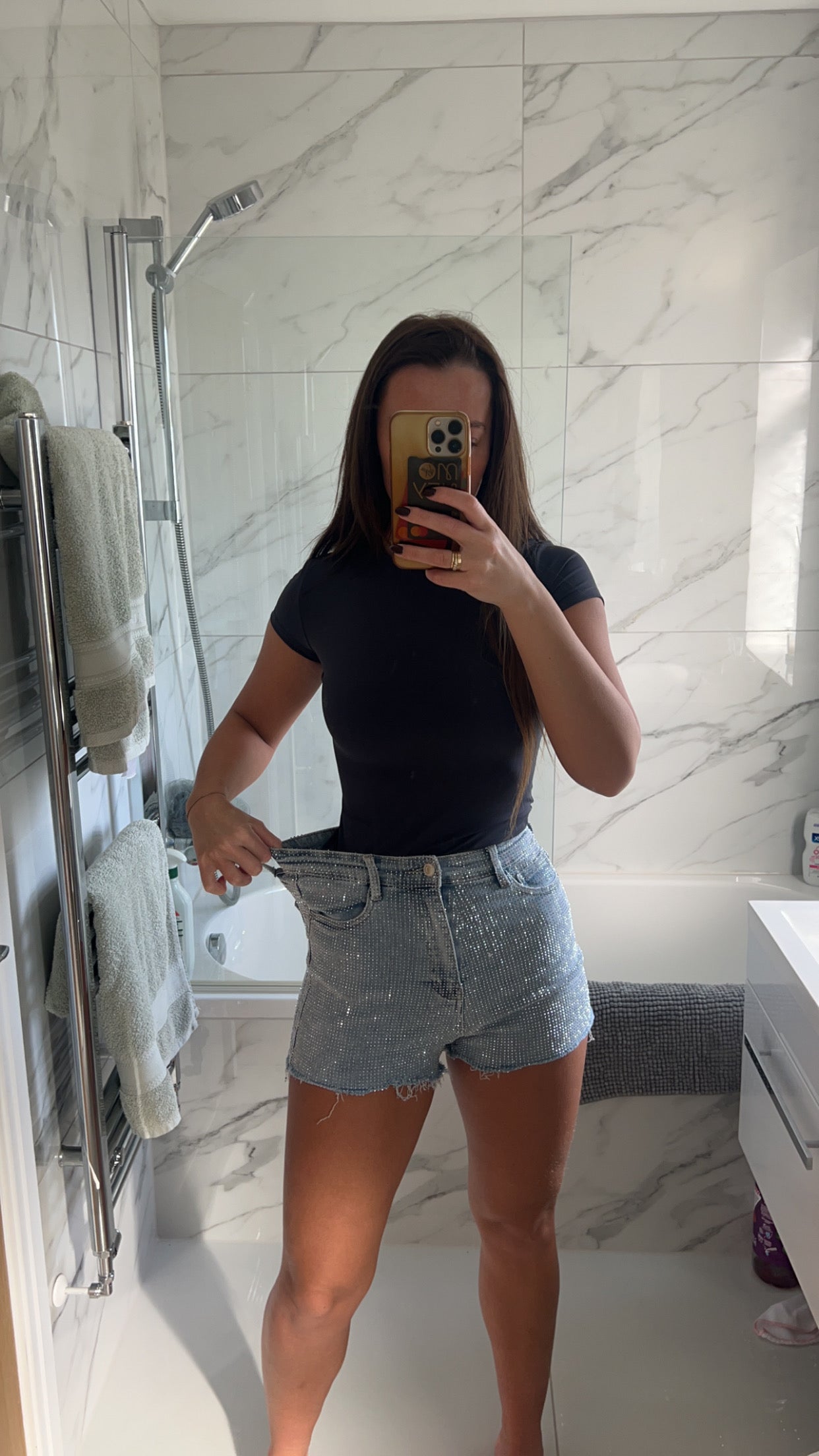 Stretchy Diamanté Denim Shorts