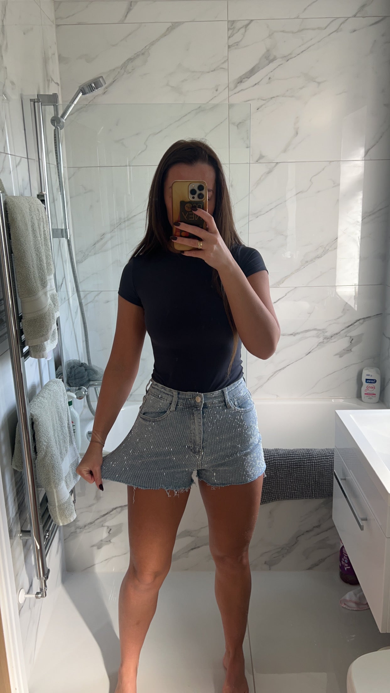 Stretchy Diamanté Denim Shorts