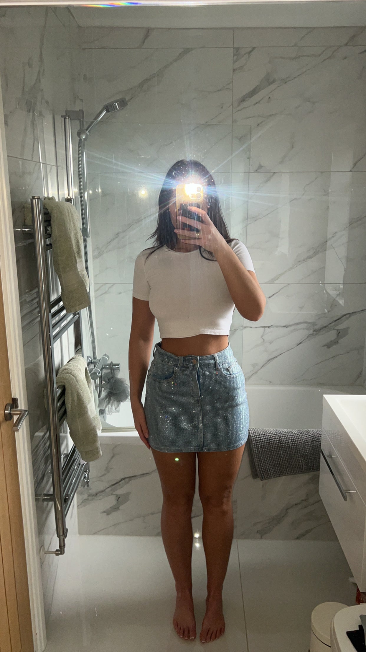 Stretchy Diamanté Denim Mini Skirt