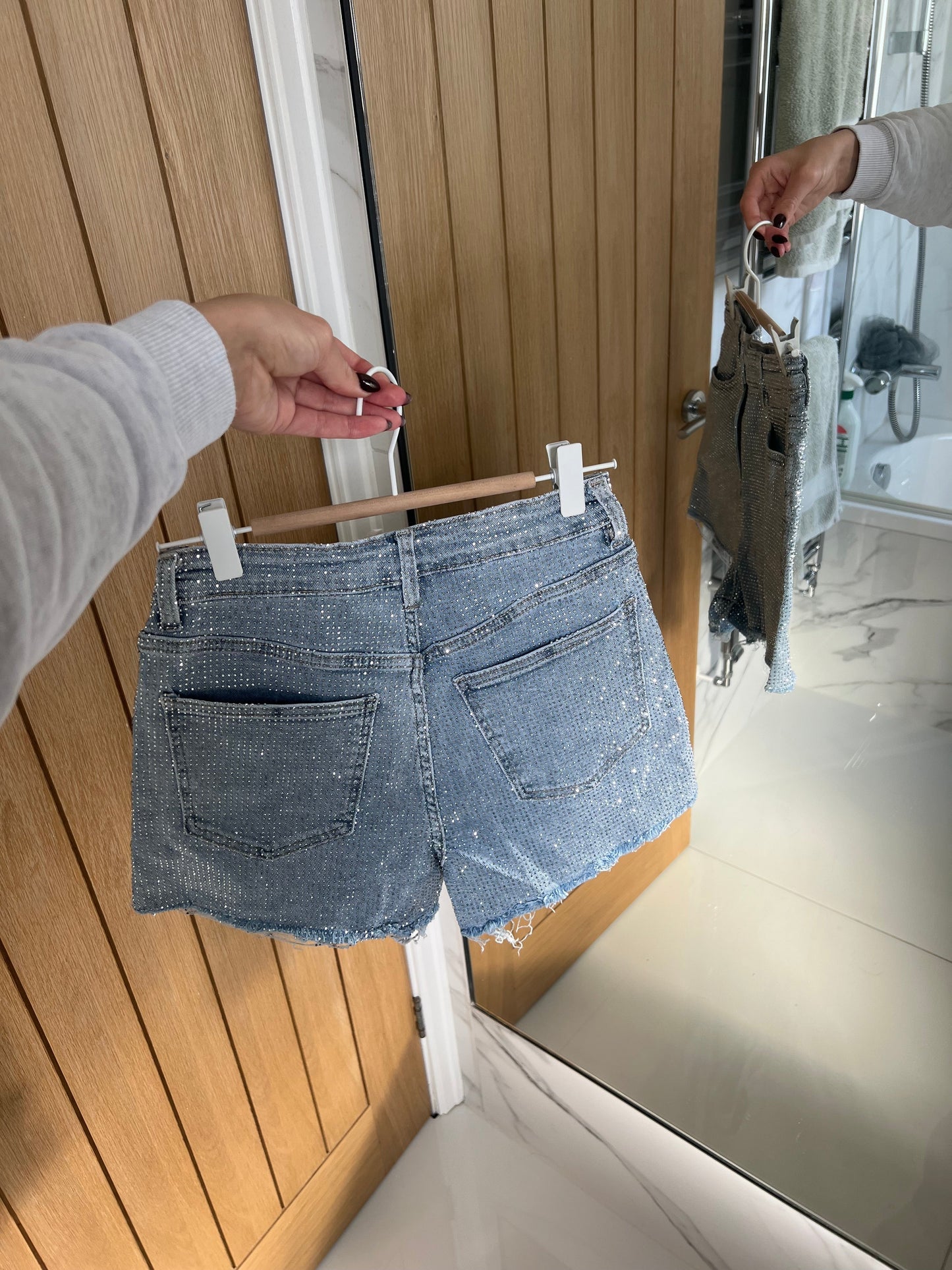 Stretchy Diamanté Denim Shorts