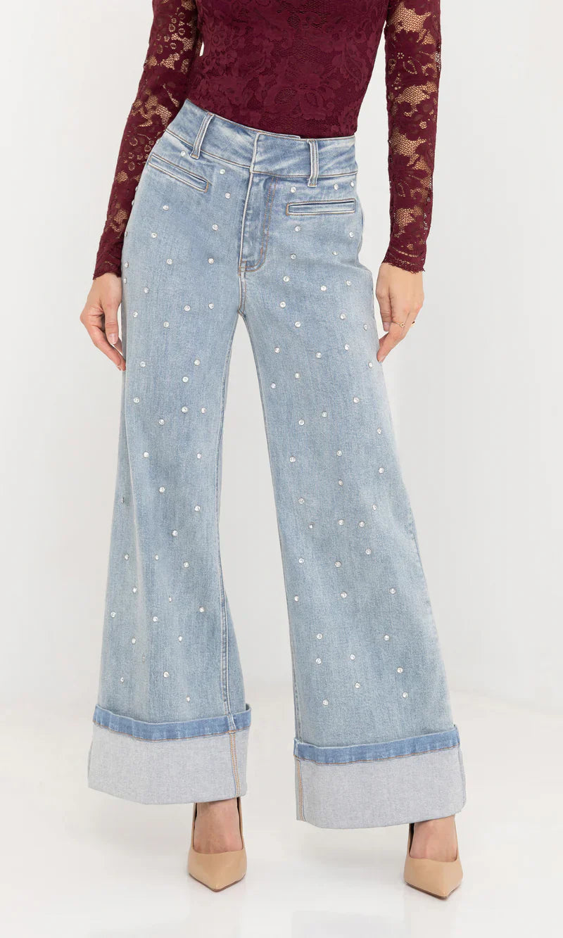 Crystal Studded Wide-Leg Jeans ✨