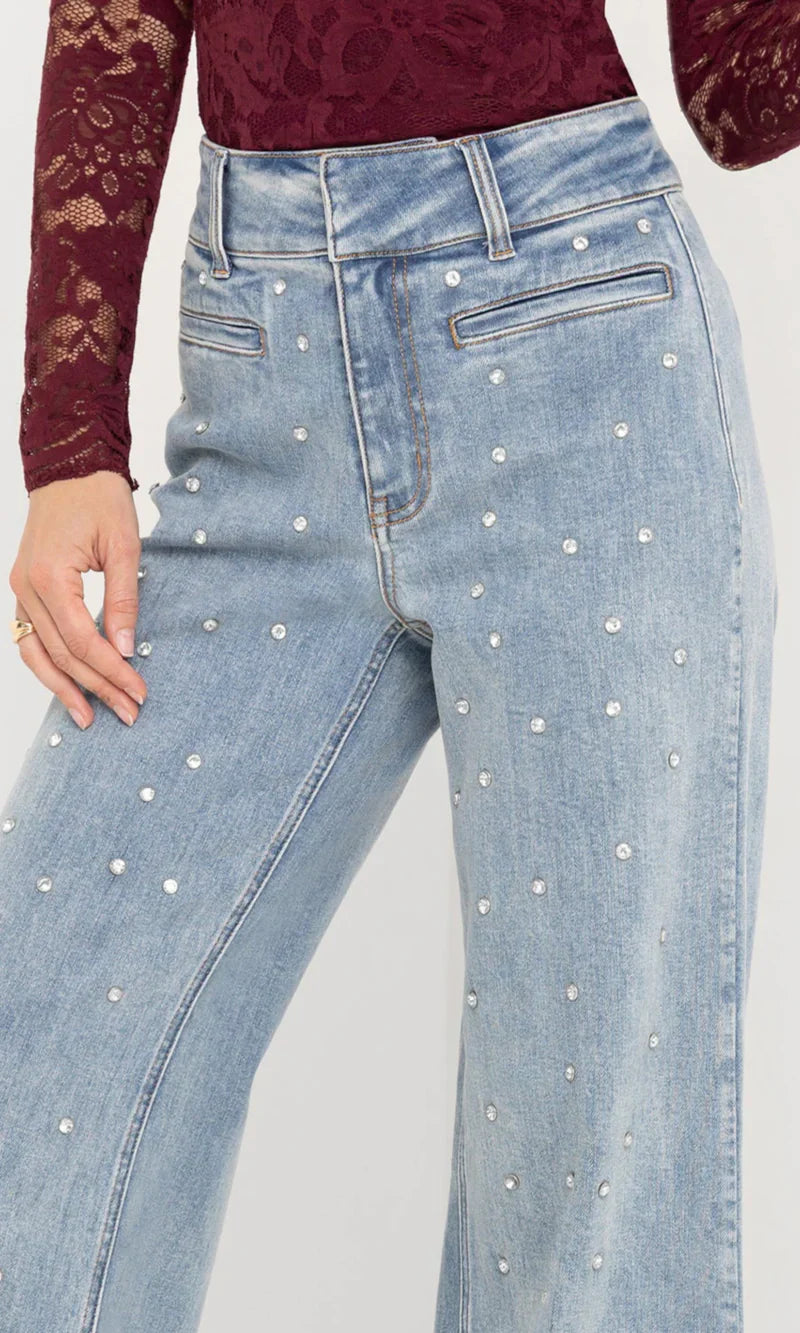Crystal Studded Wide-Leg Jeans ✨