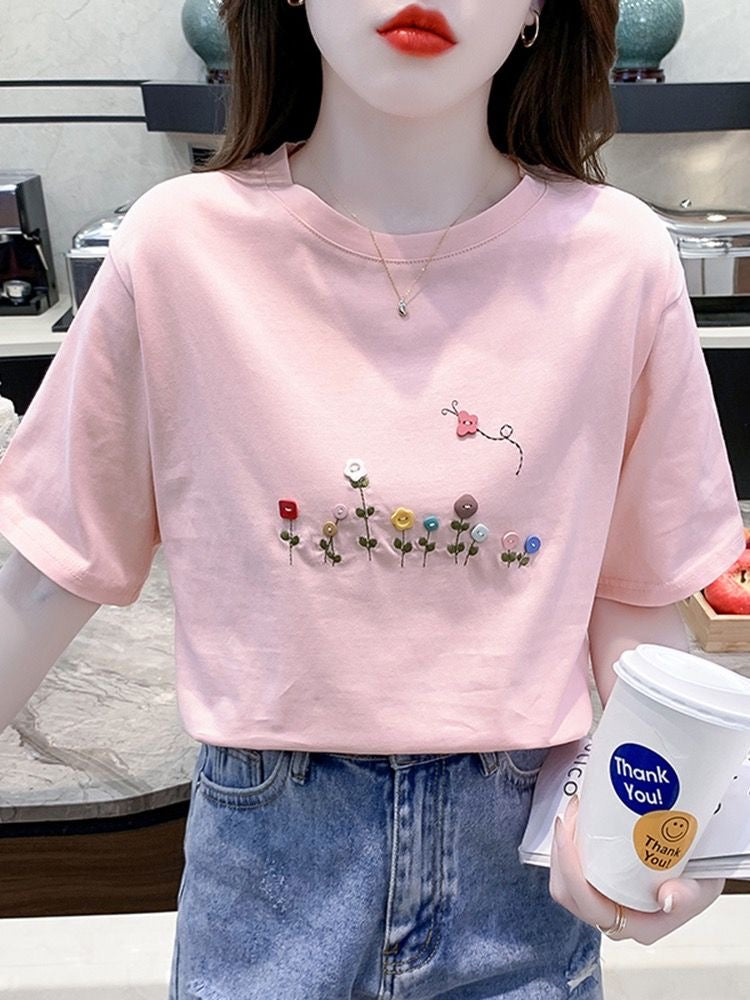 Bloom Button Embroidered Tee