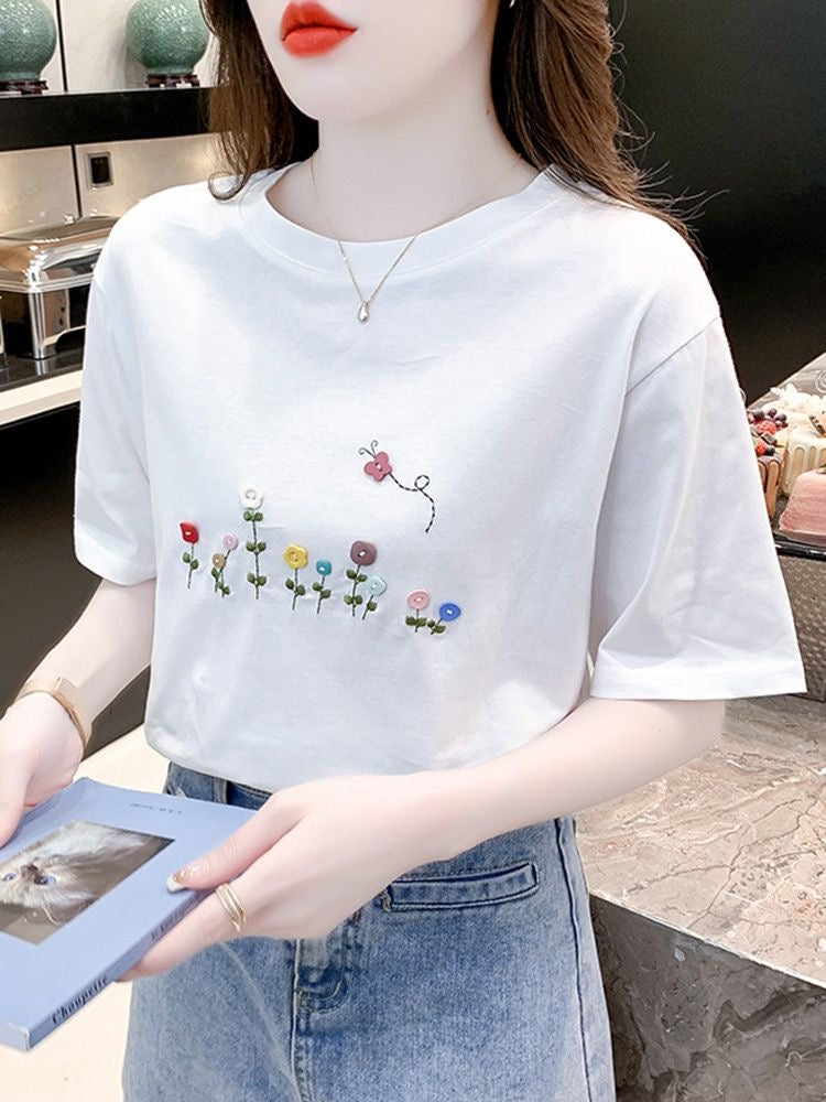 Bloom Button Embroidered Tee