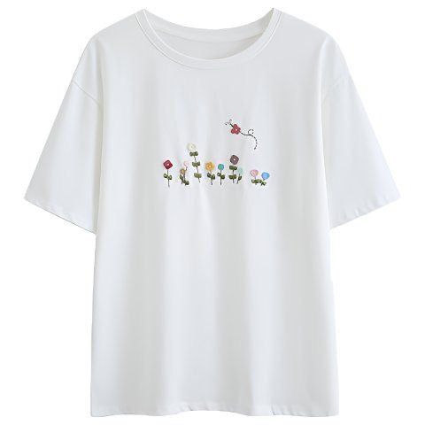 Bloom Button Embroidered Tee