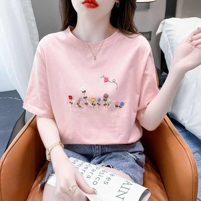 Bloom Button Embroidered Tee