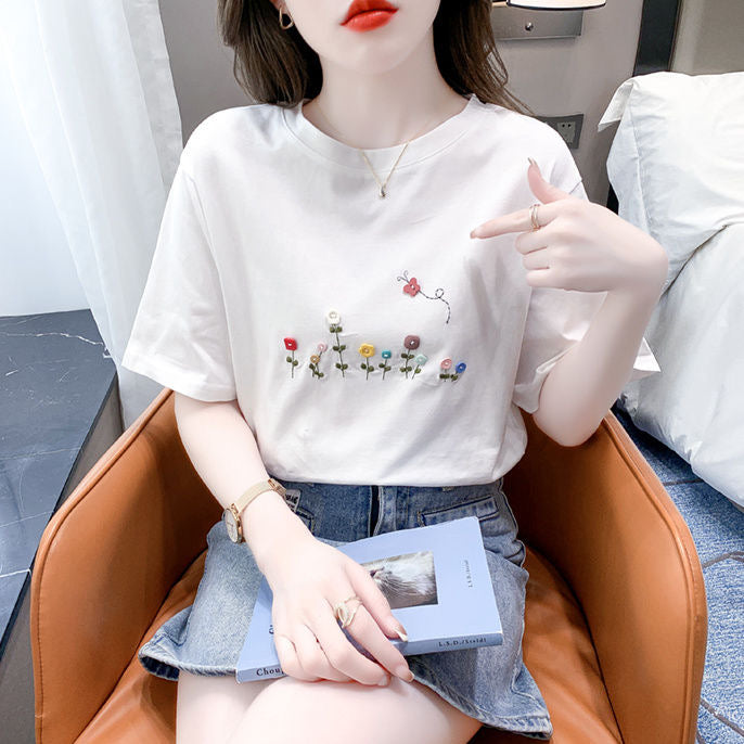Bloom Button Embroidered Tee