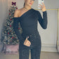 QUINN High Waisted Diamanté Straight Leg Jeans in Black