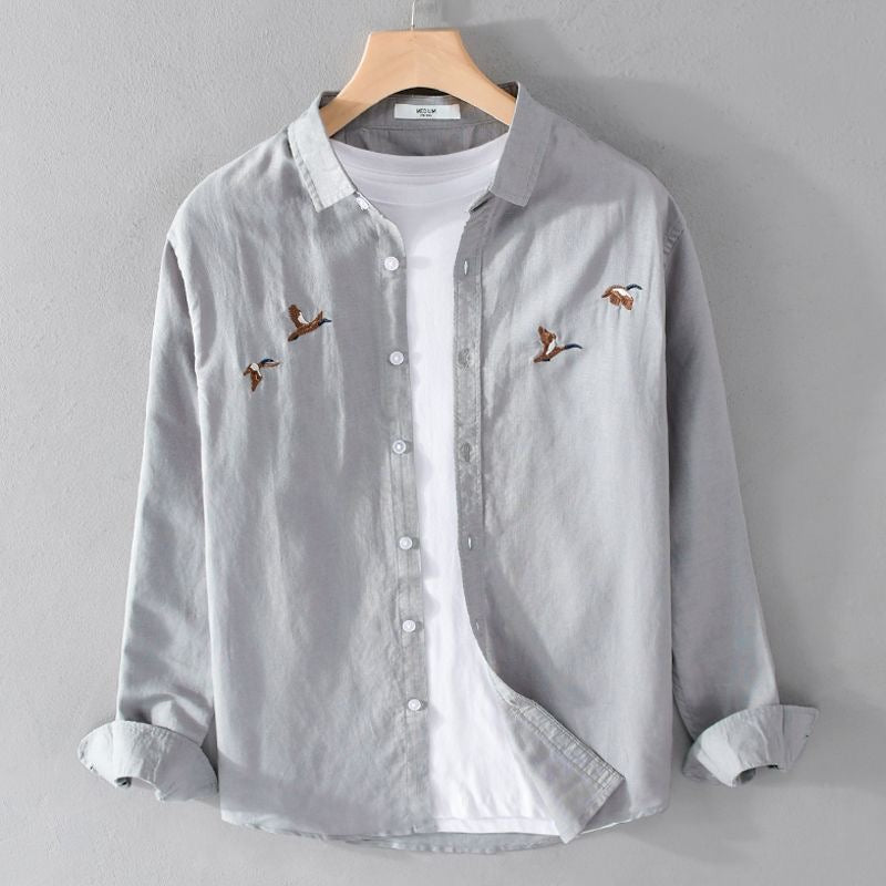 Bird Embroidered Shirt Regular Fit Shirt