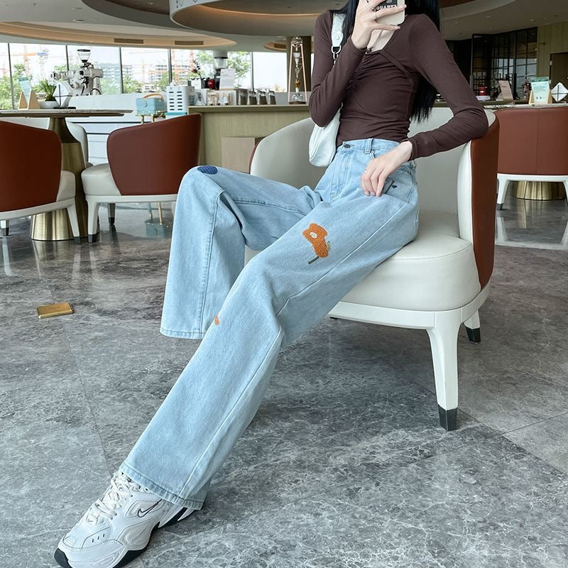 Doodle Embroidered Straight Fit Denim Jeans