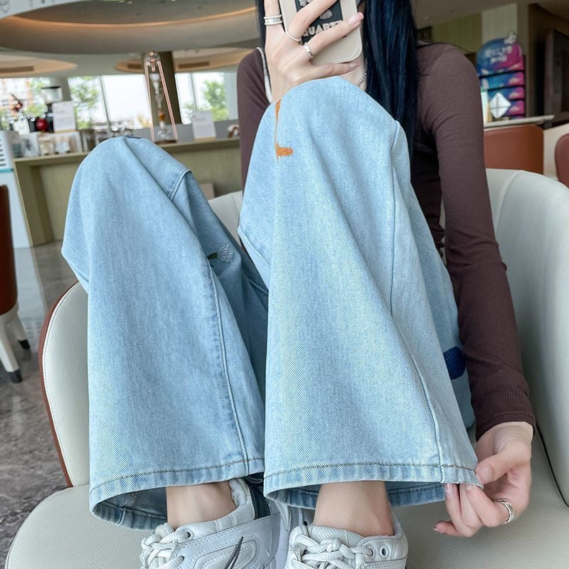 Doodle Embroidered Straight Fit Denim Jeans