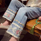 Vintage Floral Embroidered Denim Pants