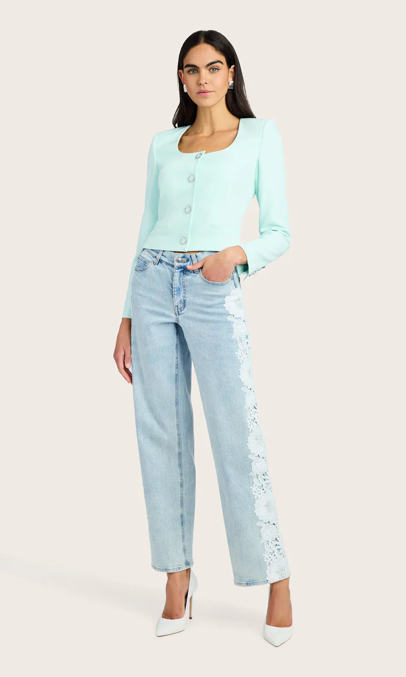 Ice Blue Floral Lace Wide-Leg Jeans 🌸👖