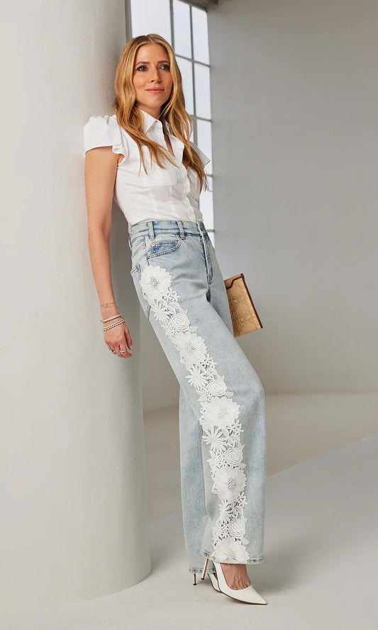 Ice Blue Floral Lace Wide-Leg Jeans 🌸👖