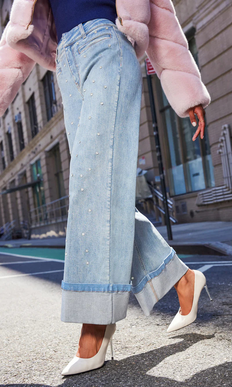 Crystal Studded Wide-Leg Jeans ✨