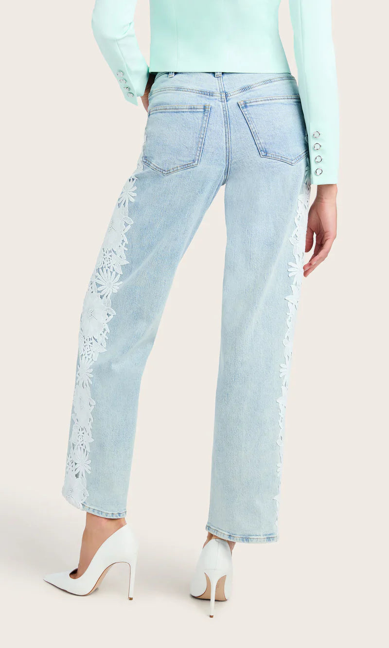 Ice Blue Floral Lace Wide-Leg Jeans 🌸👖