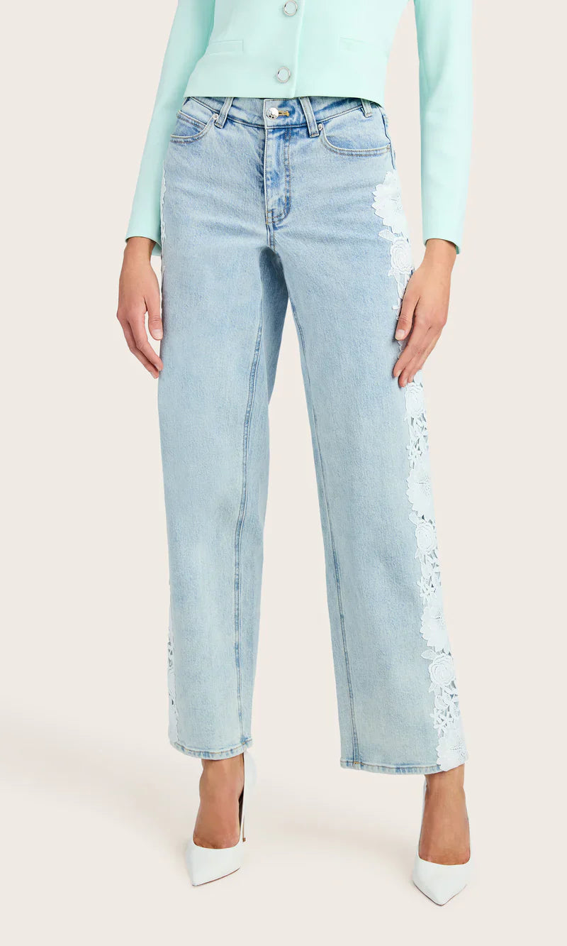 Ice Blue Floral Lace Wide-Leg Jeans 🌸👖