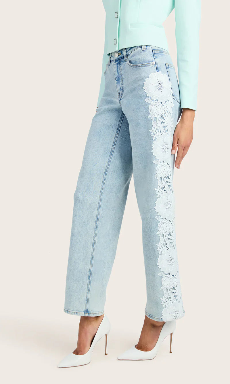 Ice Blue Floral Lace Wide-Leg Jeans 🌸👖