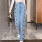 Black Heart Embroidered Straight Fit Denim Jeans