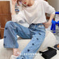 Black Heart Embroidered Straight Fit Denim Jeans