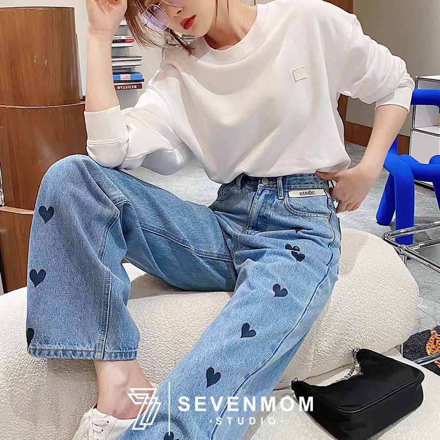 Black Heart Embroidered Straight Fit Denim Jeans