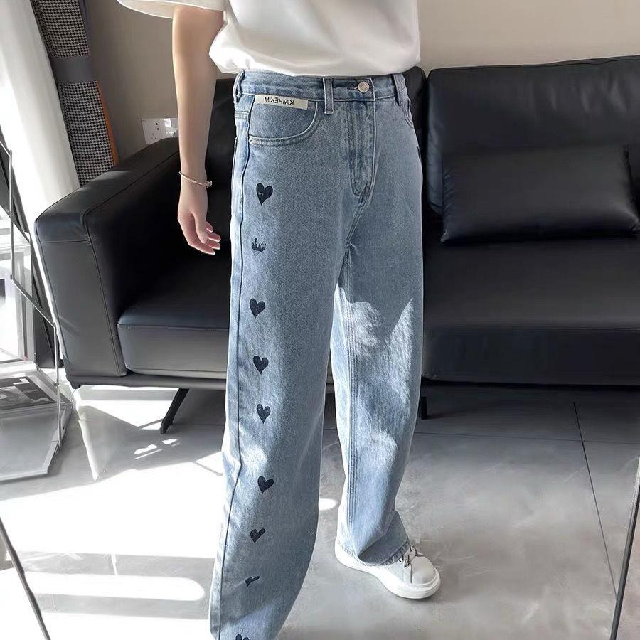 Black Heart Embroidered Straight Fit Denim Jeans