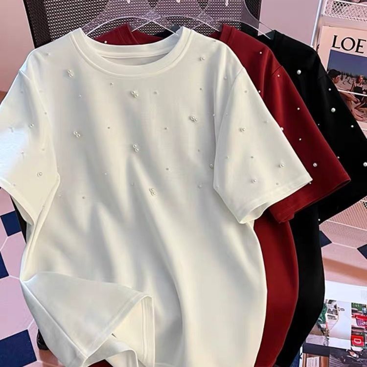 Elegant Pearl-Studded Oversized T-Shirts ✨