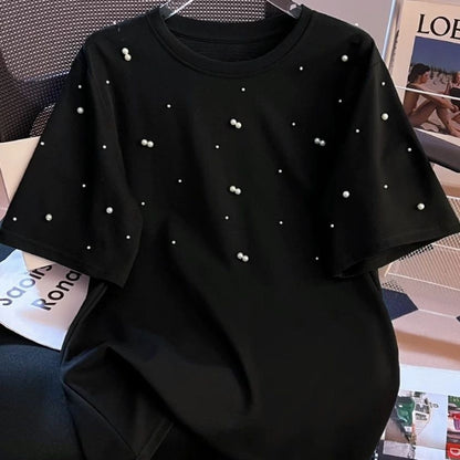 Elegant Pearl-Studded Oversized T-Shirts ✨