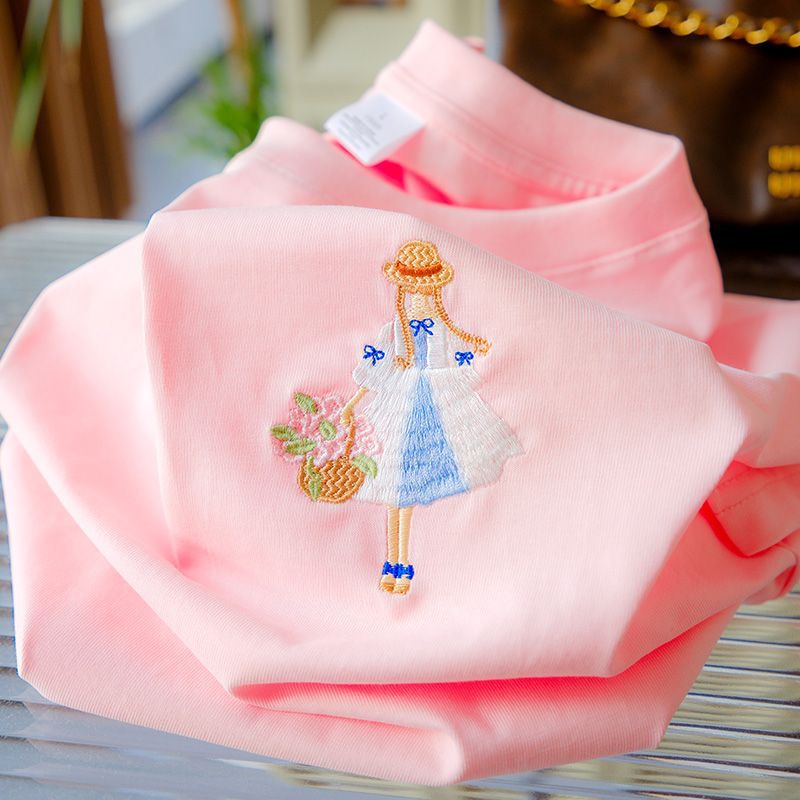 Embroidered Girl with Basket T-Shirt 🌸