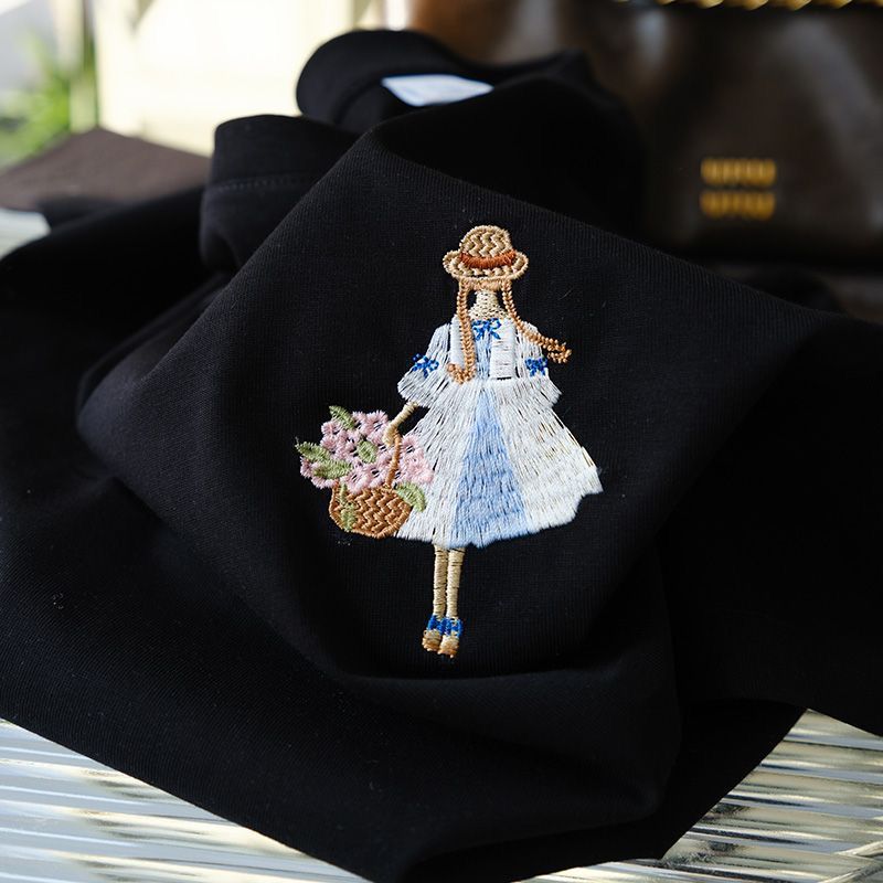 Embroidered Girl with Basket T-Shirt 🌸
