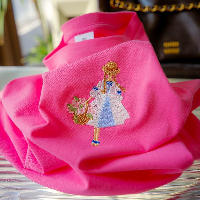 Embroidered Girl with Basket T-Shirt 🌸