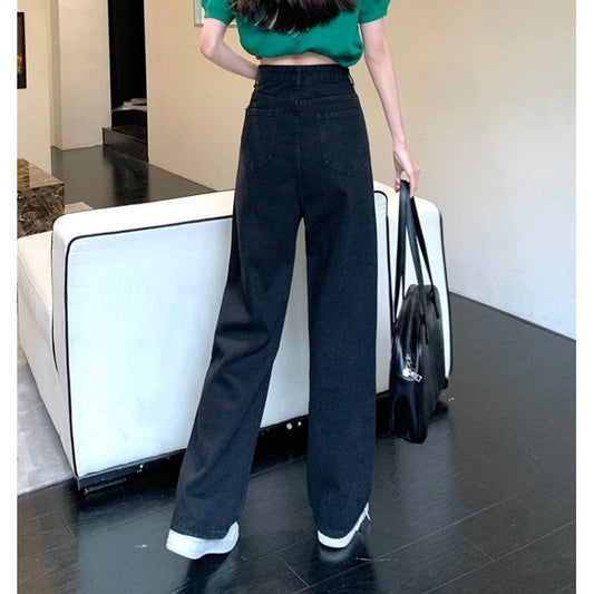 Trendy Heart Print Wide-Leg Jeans