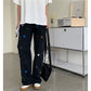 Trendy Heart Print Wide-Leg Jeans