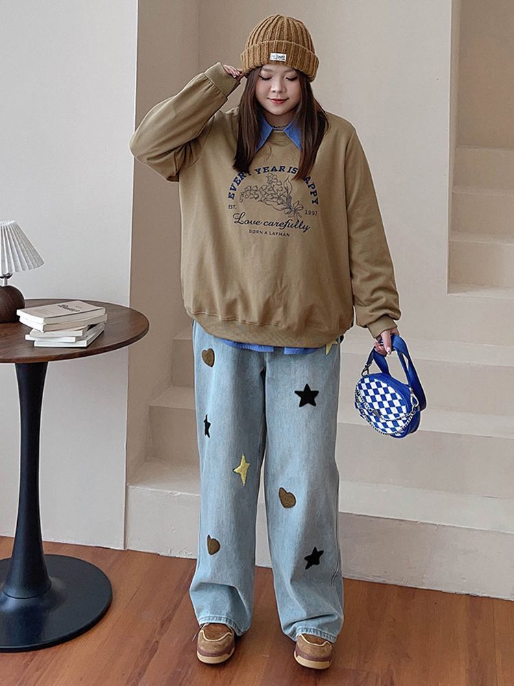 Star & Heart Patch Wide-Leg Denim Jeans 🌟❤️👖