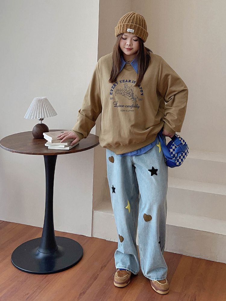 Star & Heart Patch Wide-Leg Denim Jeans 🌟❤️👖